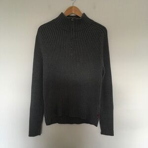 Abercrombie & Fitch Muscle Gray Sweater Mens XL 1/4 Zip Ribbed Mock Y2K Preppy
